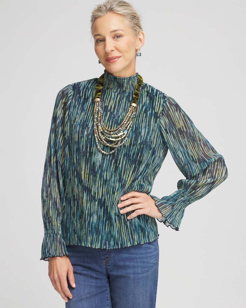 驚きの価格が実現！ Crinkle Shine Mock-Neck Top | Chico's トップス